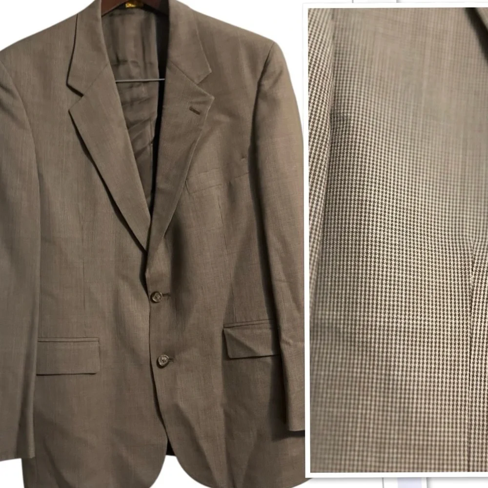 Brook Brothers Houndstooth Sports Jacket Blazer 40R Brown Wool 2 Button Single